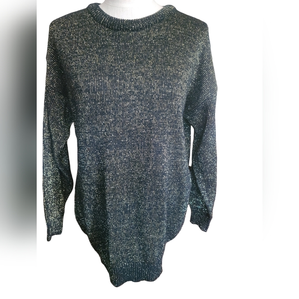 Vintage Jamie Scott 80's Metallic Sweater Black Gold Size Medium Holiday Party
